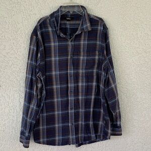 Eddie Bauer  Navy and Brown Plaid flannel Casual Shirt size XL